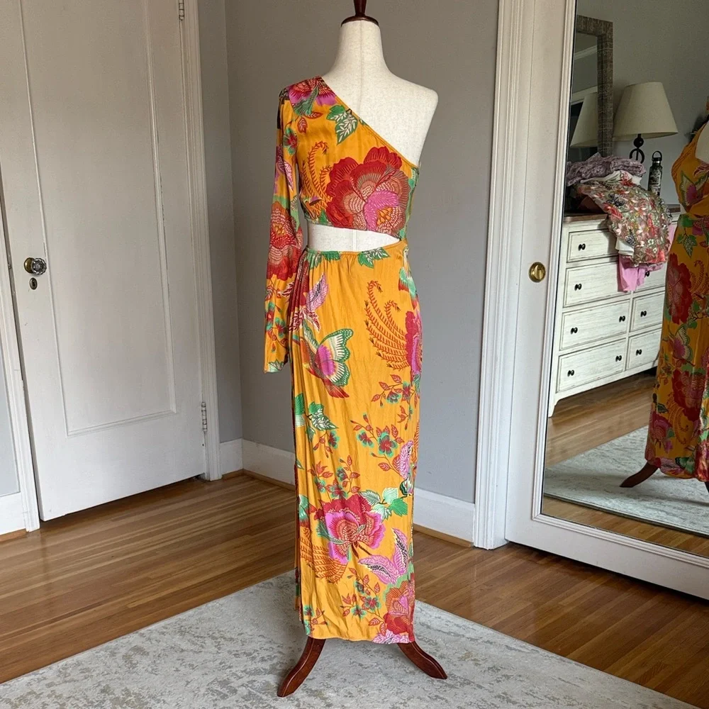 FARM Rio Tangerine Orange Single-Shoulder Printed Maxi Dress - Picture 2 of 11